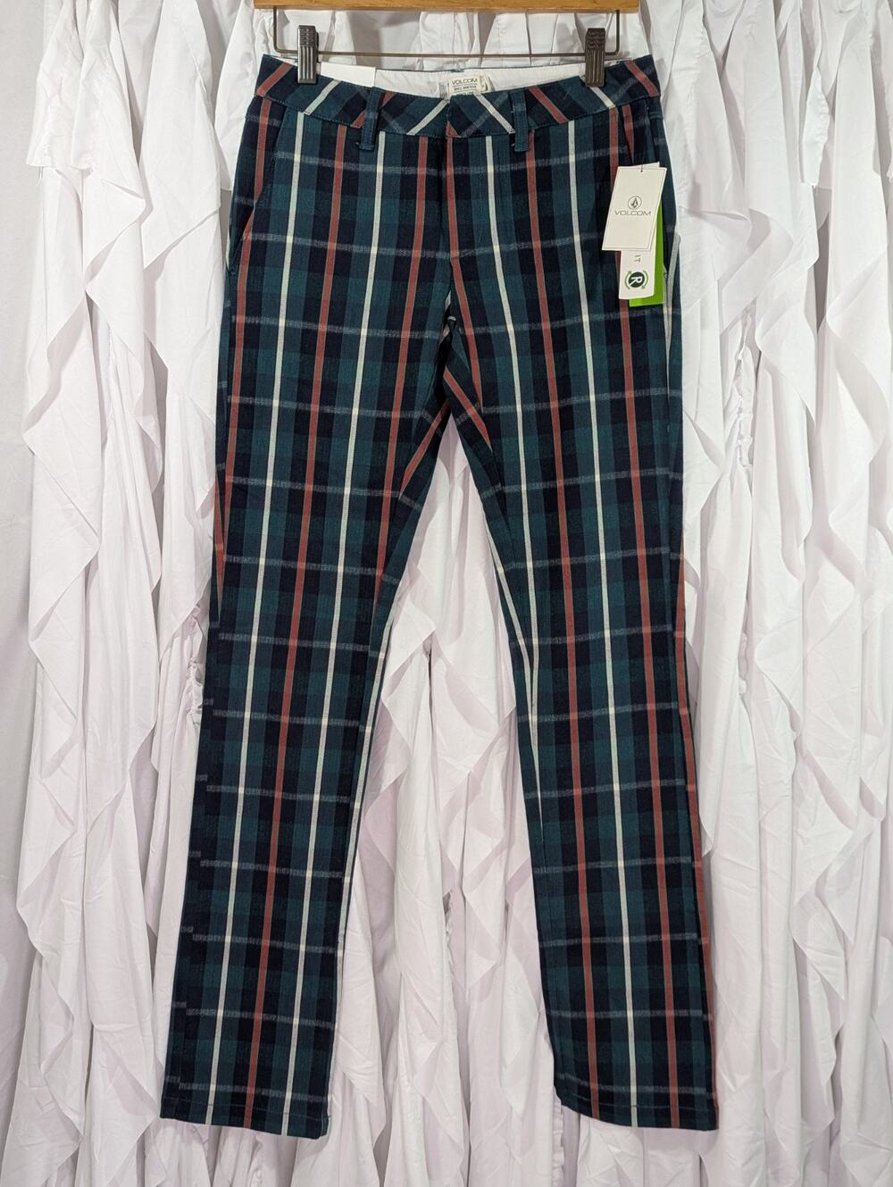 Volcom Frochickie Plaid Pants Green Red Junior 0 NWT 90s Grunge Skater